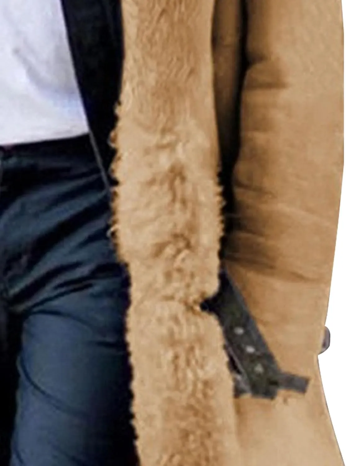 Men's Faux Fur Warm Lapel Overcoat Thicken Soft Snow Shaggy Outerwear Long Sherpa Fleece Lined Trench Coat