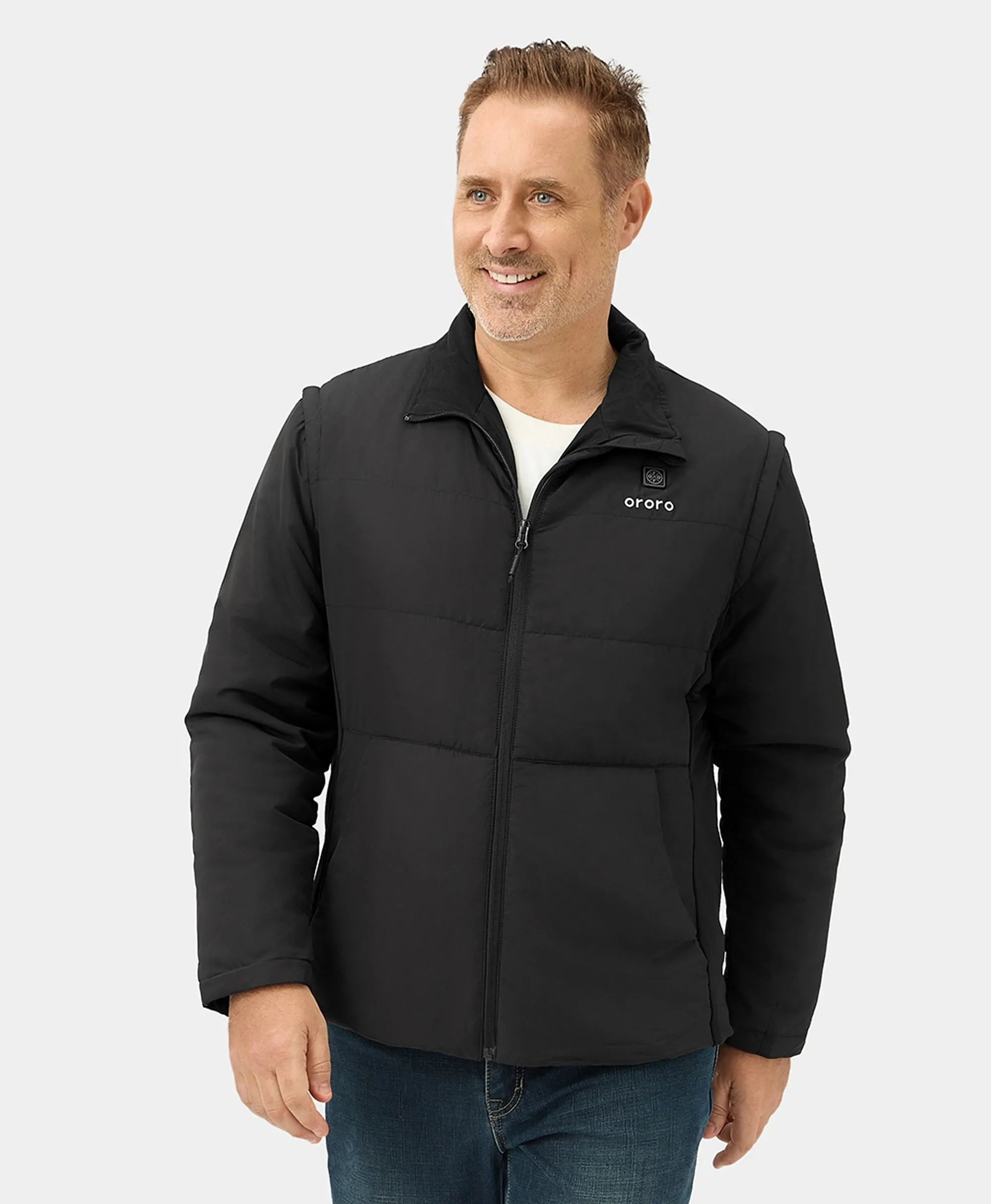 Mens Versatile Heated Golf Jacket with Detachable Zip-Off Sleeves