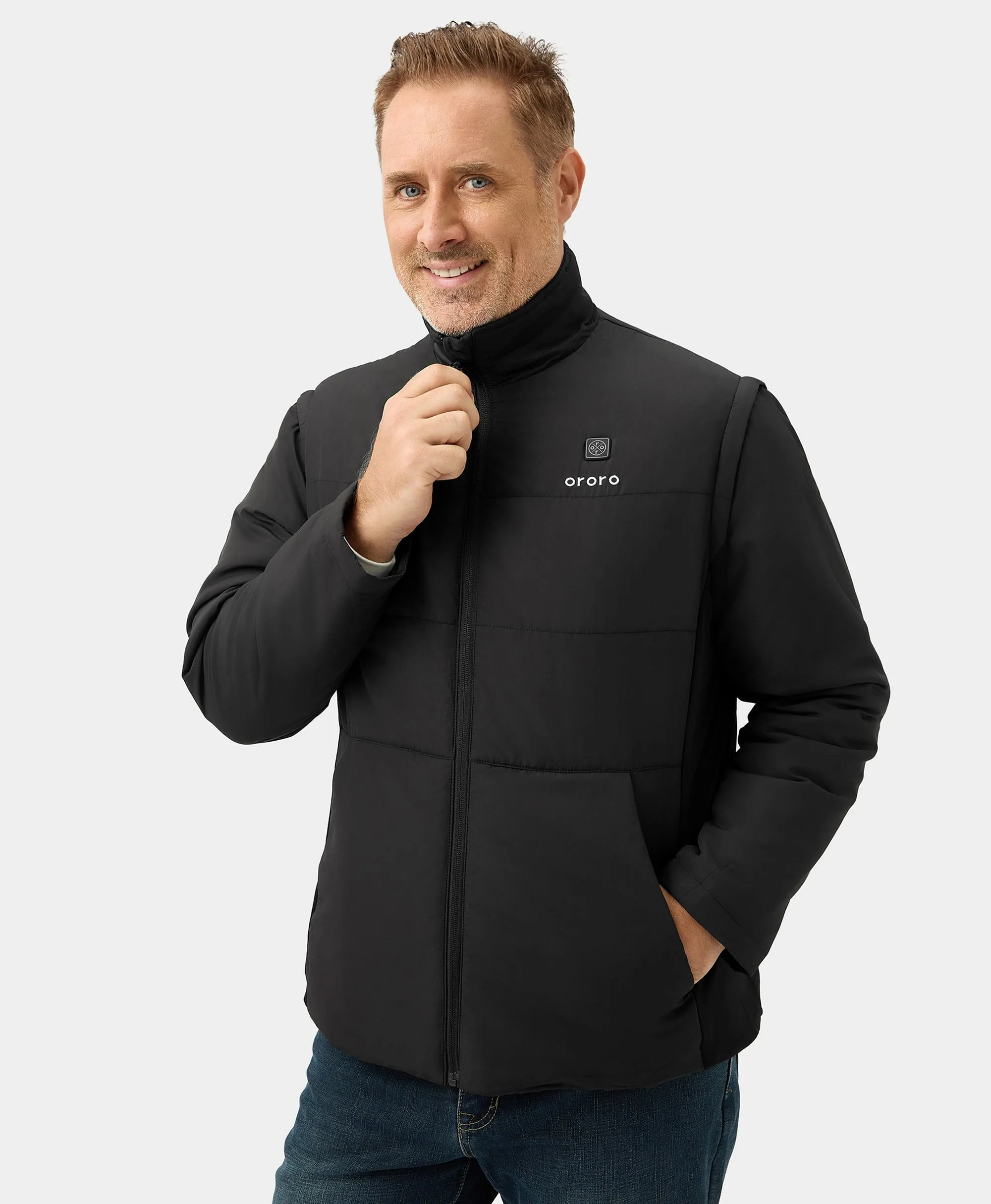 Mens Versatile Heated Golf Jacket with Detachable Zip-Off Sleeves