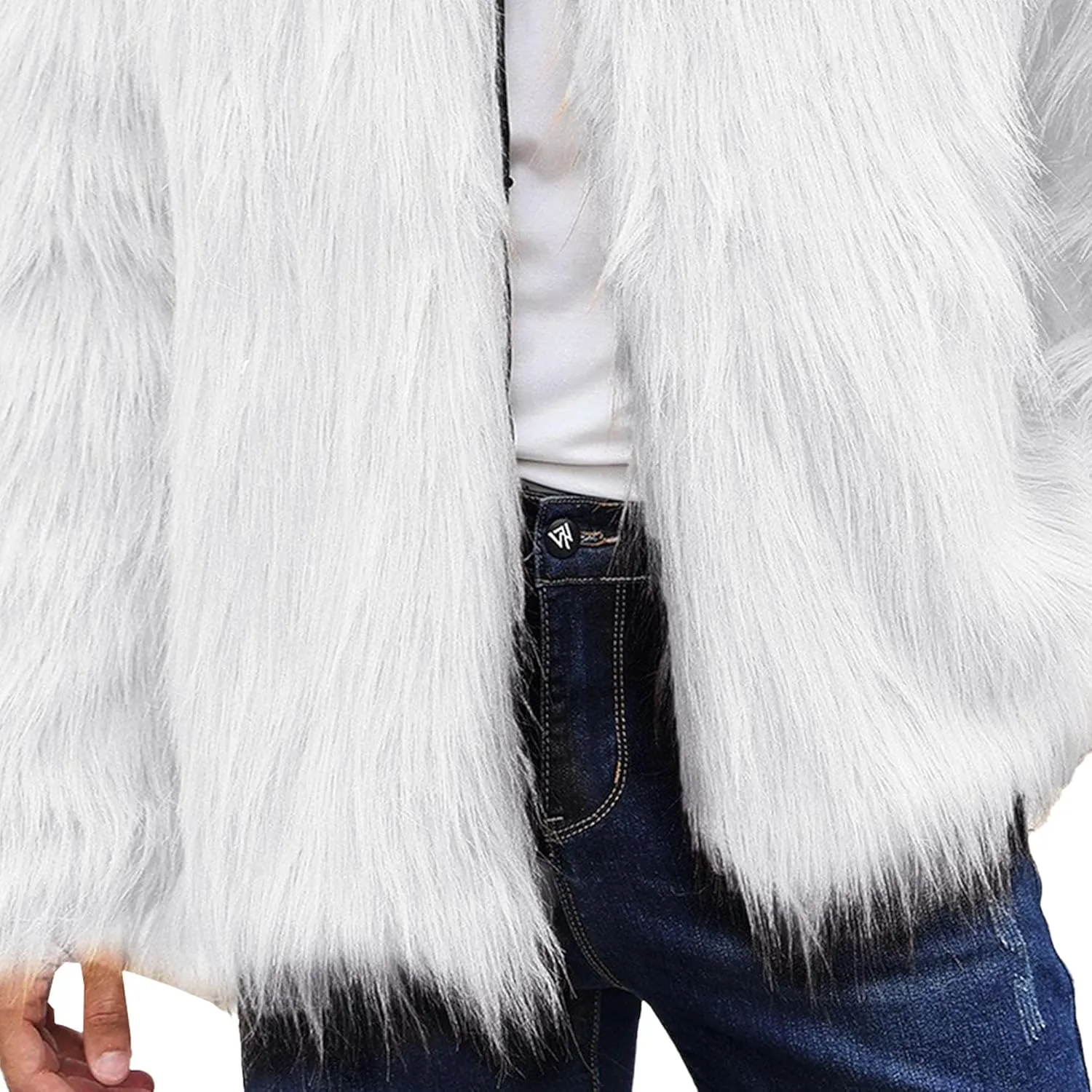 Mens Warm Thicken Furry Overcoat Trendy Short Faux Fur Coat Solid Color Long Sleeve Fur Y2K Outerwear
