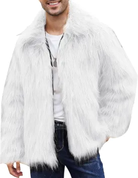 Mens Warm Thicken Furry Overcoat Trendy Short Faux Fur Coat Solid Color Long Sleeve Fur Y2K Outerwear
