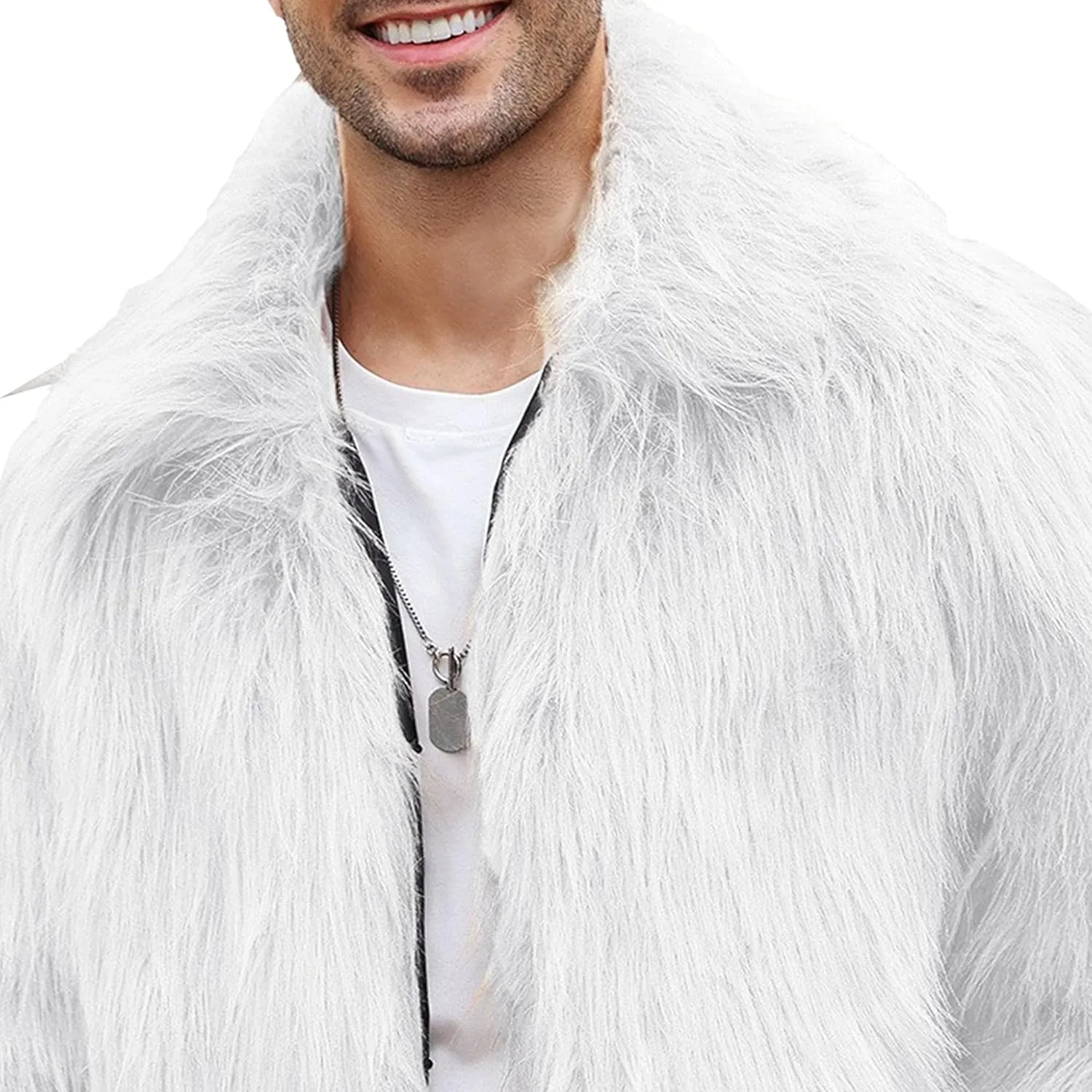 Mens Warm Thicken Furry Overcoat Trendy Short Faux Fur Coat Solid Color Long Sleeve Fur Y2K Outerwear