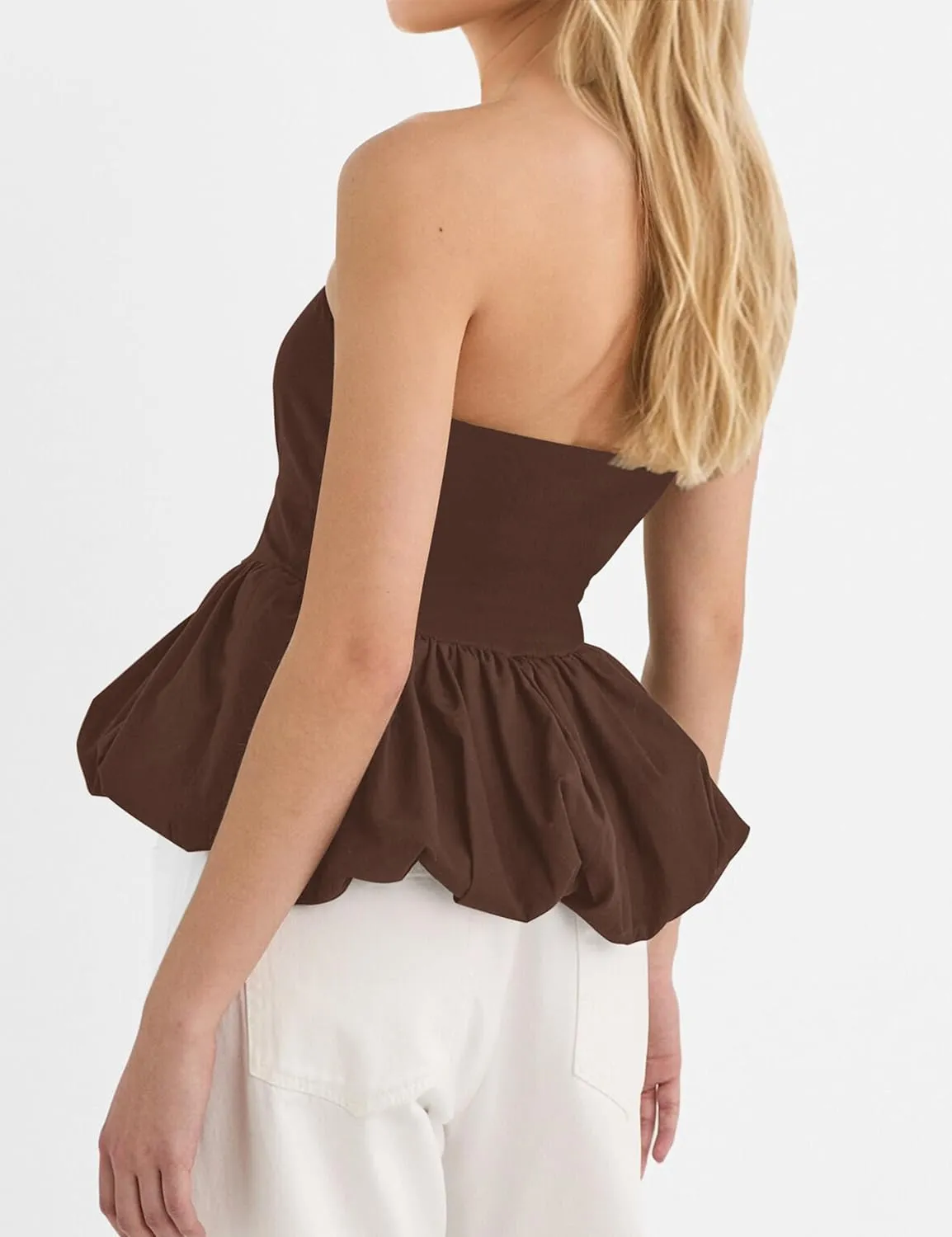 MISSACTIVER Peplum Tank Top for Women Casual Bandeau Tube Top Summer Flowy Strapless Going Out Shirts Blouses
