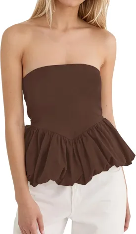 MISSACTIVER Peplum Tank Top for Women Casual Bandeau Tube Top Summer Flowy Strapless Going Out Shirts Blouses