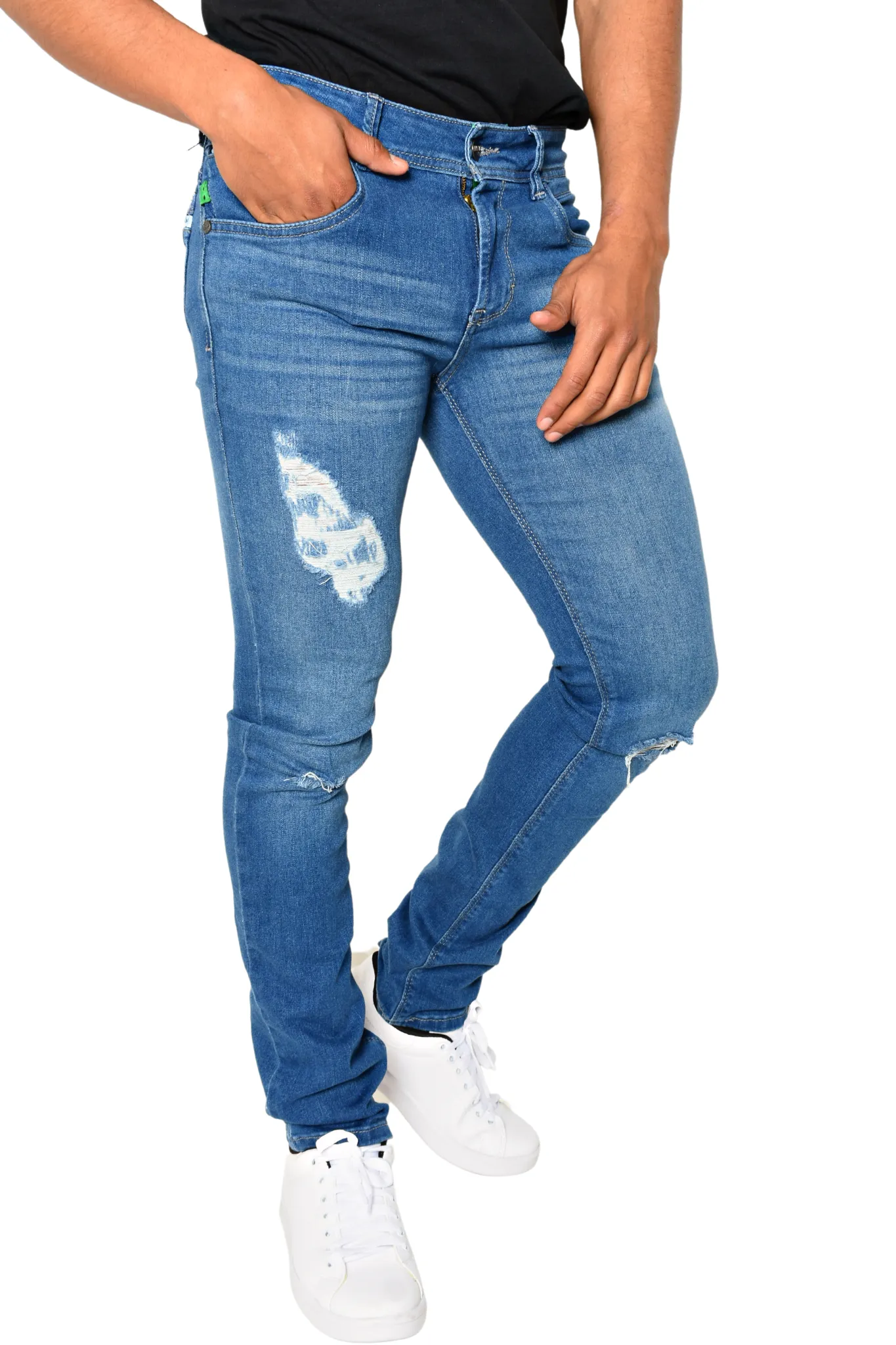 Pantalón de Mezclilla Azul Rasgado Olas Detalle The Cream Of Demin