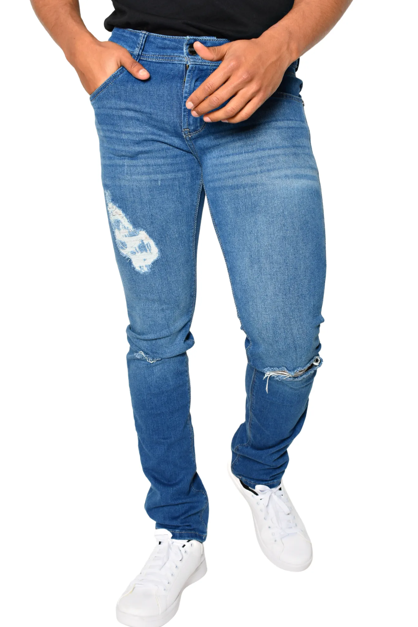Pantalón de Mezclilla Azul Rasgado Olas Detalle The Cream Of Demin