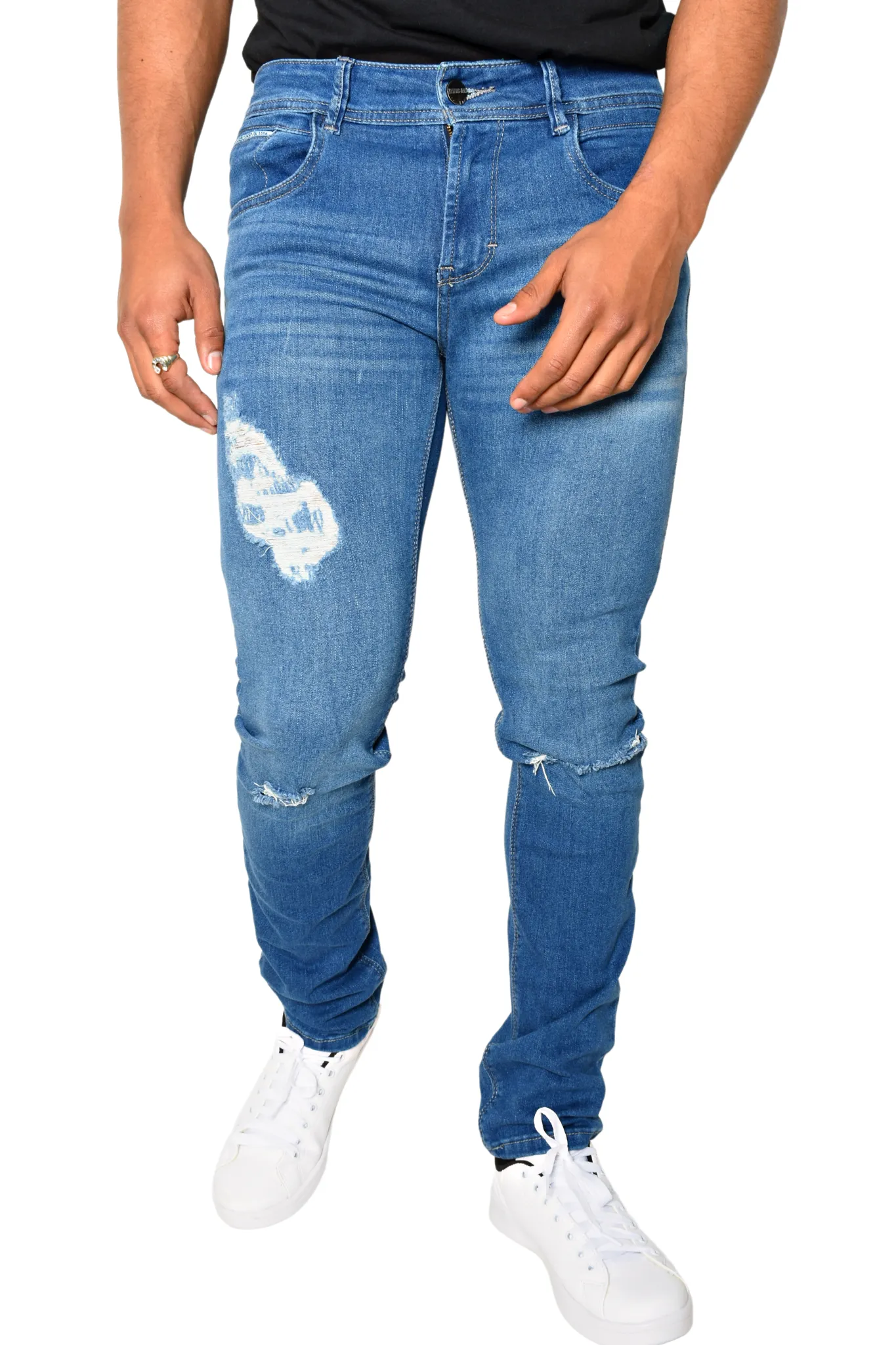 Pantalón de Mezclilla Azul Rasgado Olas Detalle The Cream Of Demin