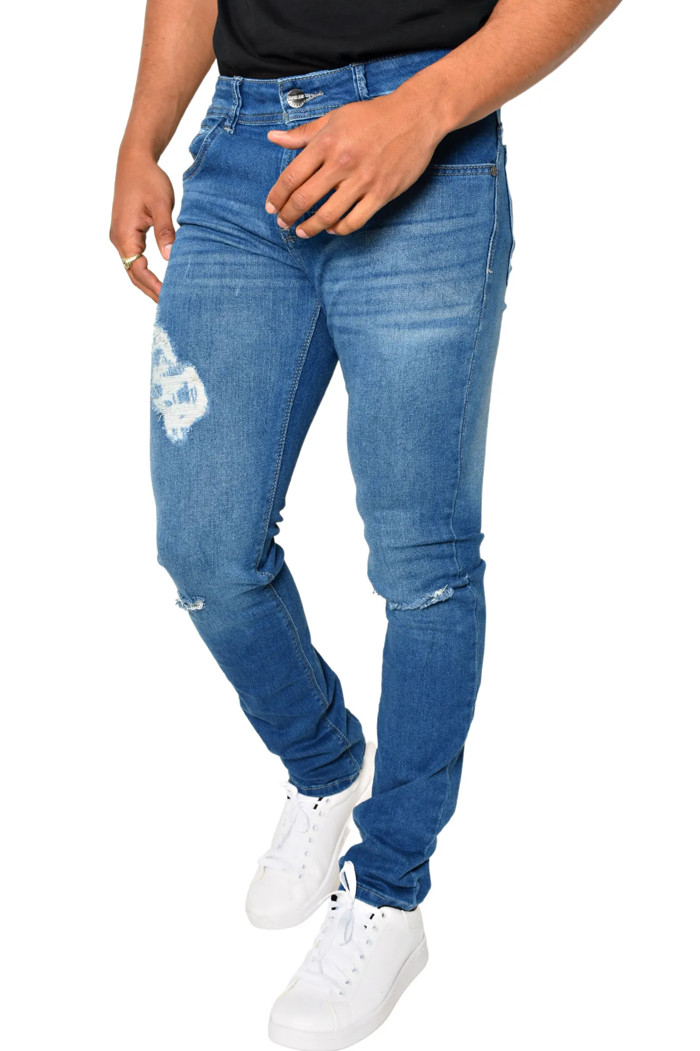 Pantalón de Mezclilla Azul Rasgado Olas Detalle The Cream Of Demin