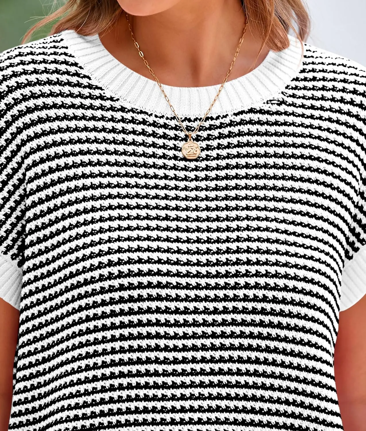 PRETTYGARDEN Womens Short Sleeve Sweater Spring Summer 2025 Round Neck Striped Pullover Cap Sleeve Knit Sweater Vest Tops