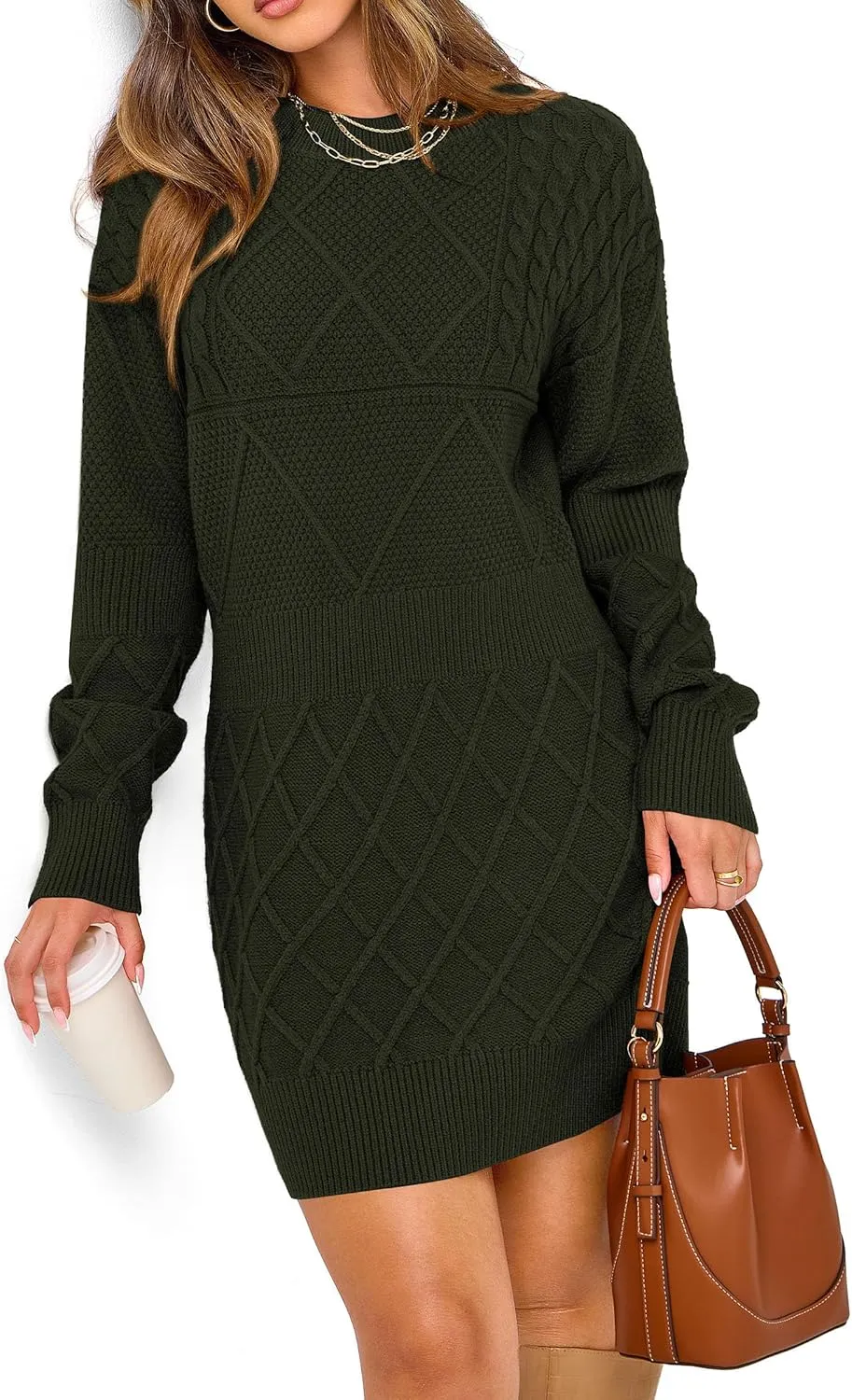 PRETTYGARDEN Women's Winter Long Sleeve Short Sweater Dress Chunky Ribbed Knit Tunic Pullover Oversized Fall Sweaters