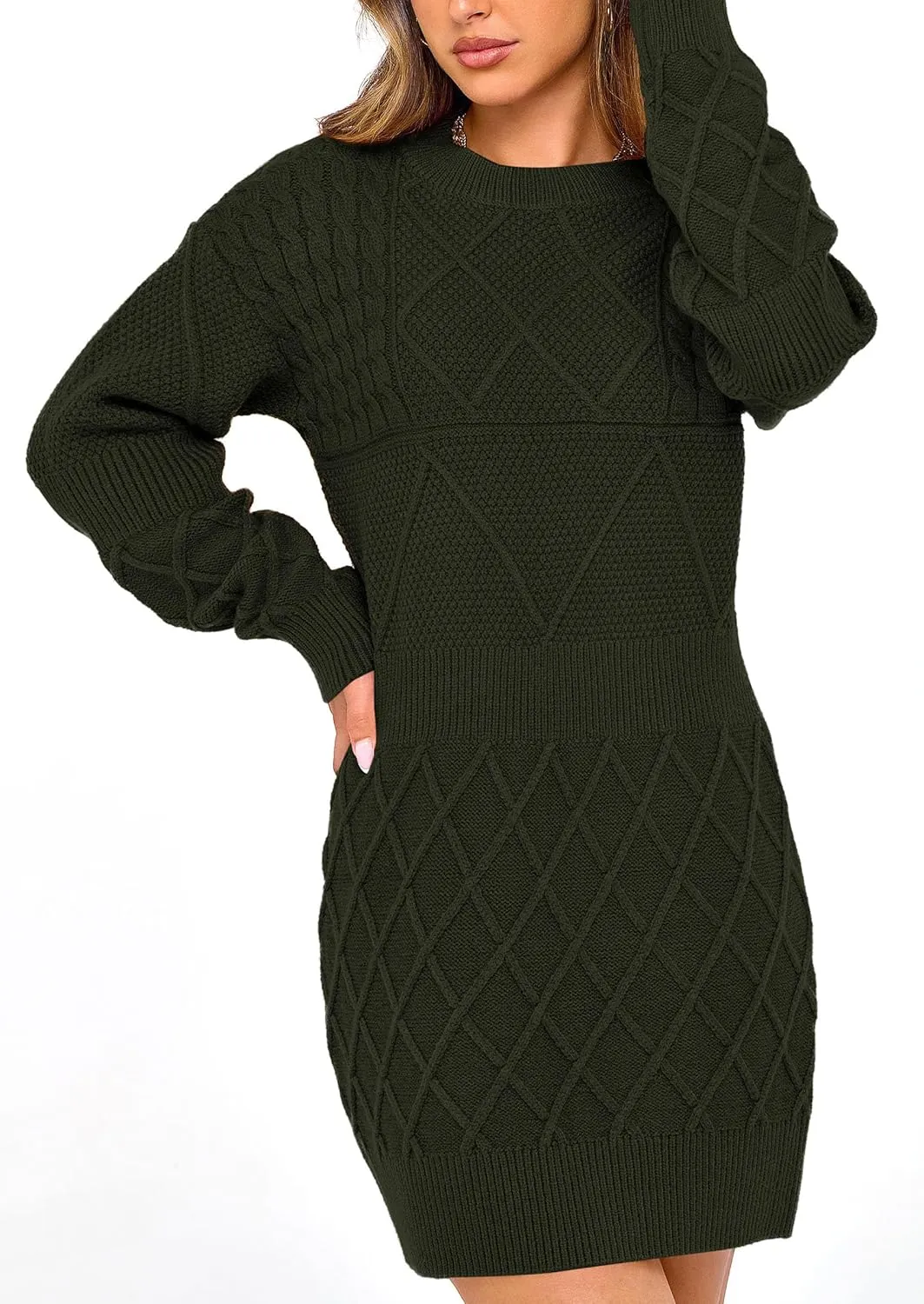 PRETTYGARDEN Women's Winter Long Sleeve Short Sweater Dress Chunky Ribbed Knit Tunic Pullover Oversized Fall Sweaters