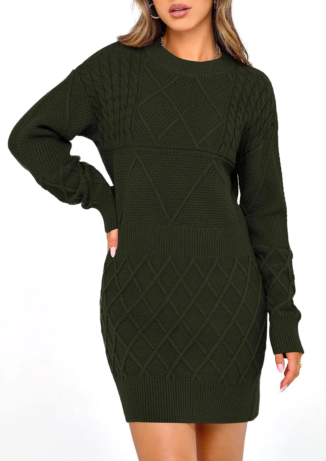 PRETTYGARDEN Women's Winter Long Sleeve Short Sweater Dress Chunky Ribbed Knit Tunic Pullover Oversized Fall Sweaters