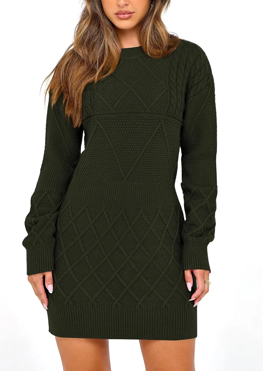 PRETTYGARDEN Women's Winter Long Sleeve Short Sweater Dress Chunky Ribbed Knit Tunic Pullover Oversized Fall Sweaters