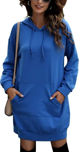 Quenteen Women Hoodies Dress Hooded Sweatshirts Dress Casual Long Sleeve Tunic Dress Oversized Sweatshirts with Pocket