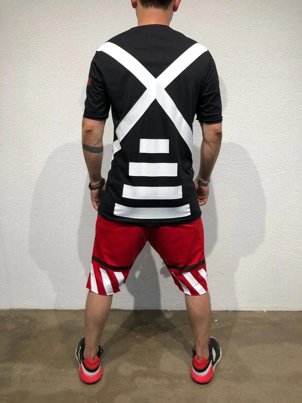 Red Striped Sweat Short B178 Streetwear Sweat Shorts