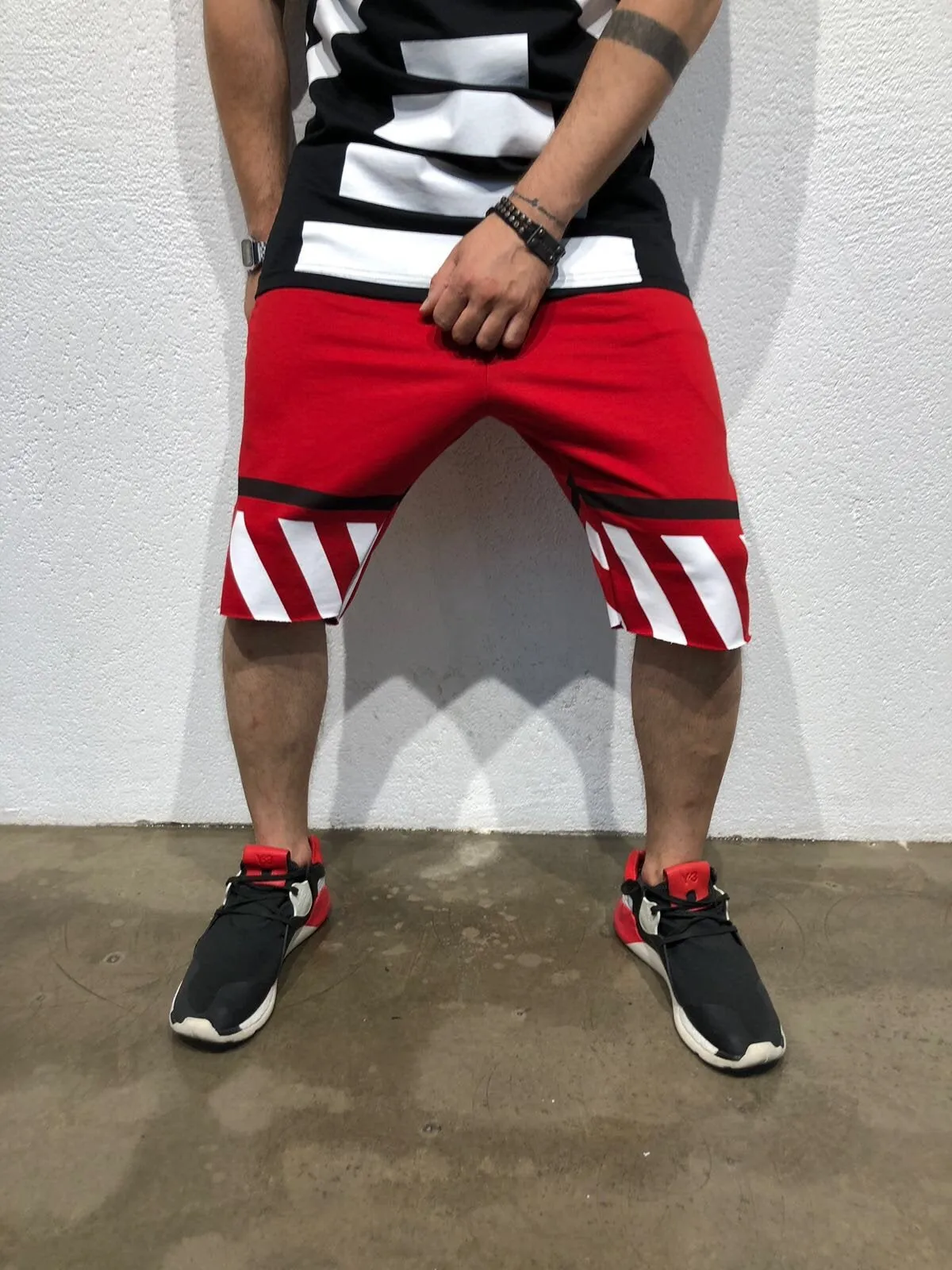 Red Striped Sweat Short B178 Streetwear Sweat Shorts