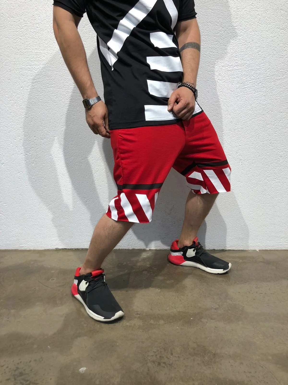Red Striped Sweat Short B178 Streetwear Sweat Shorts
