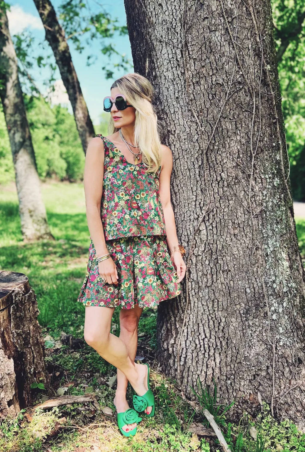 SAMPLE - Tie Top Tank - Green Floral