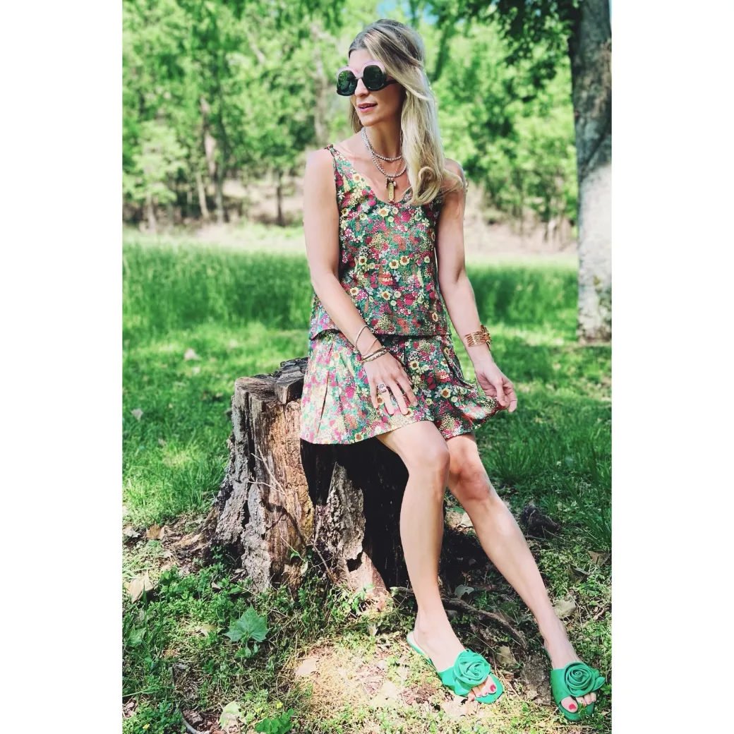 SAMPLE - Tie Top Tank - Green Floral