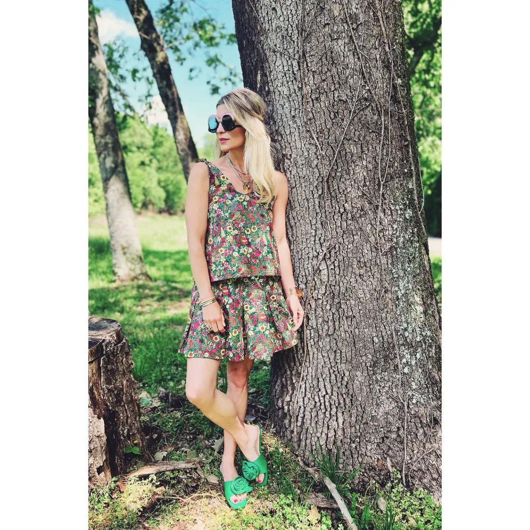SAMPLE - Tie Top Tank - Green Floral