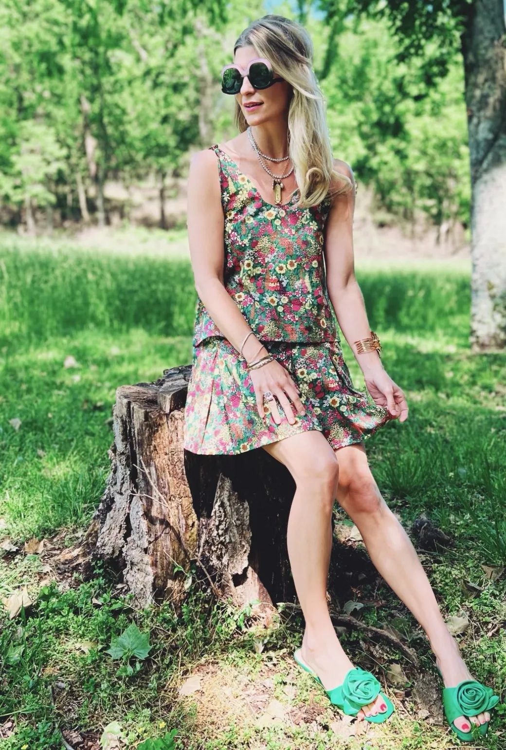 SAMPLE - Tie Top Tank - Green Floral