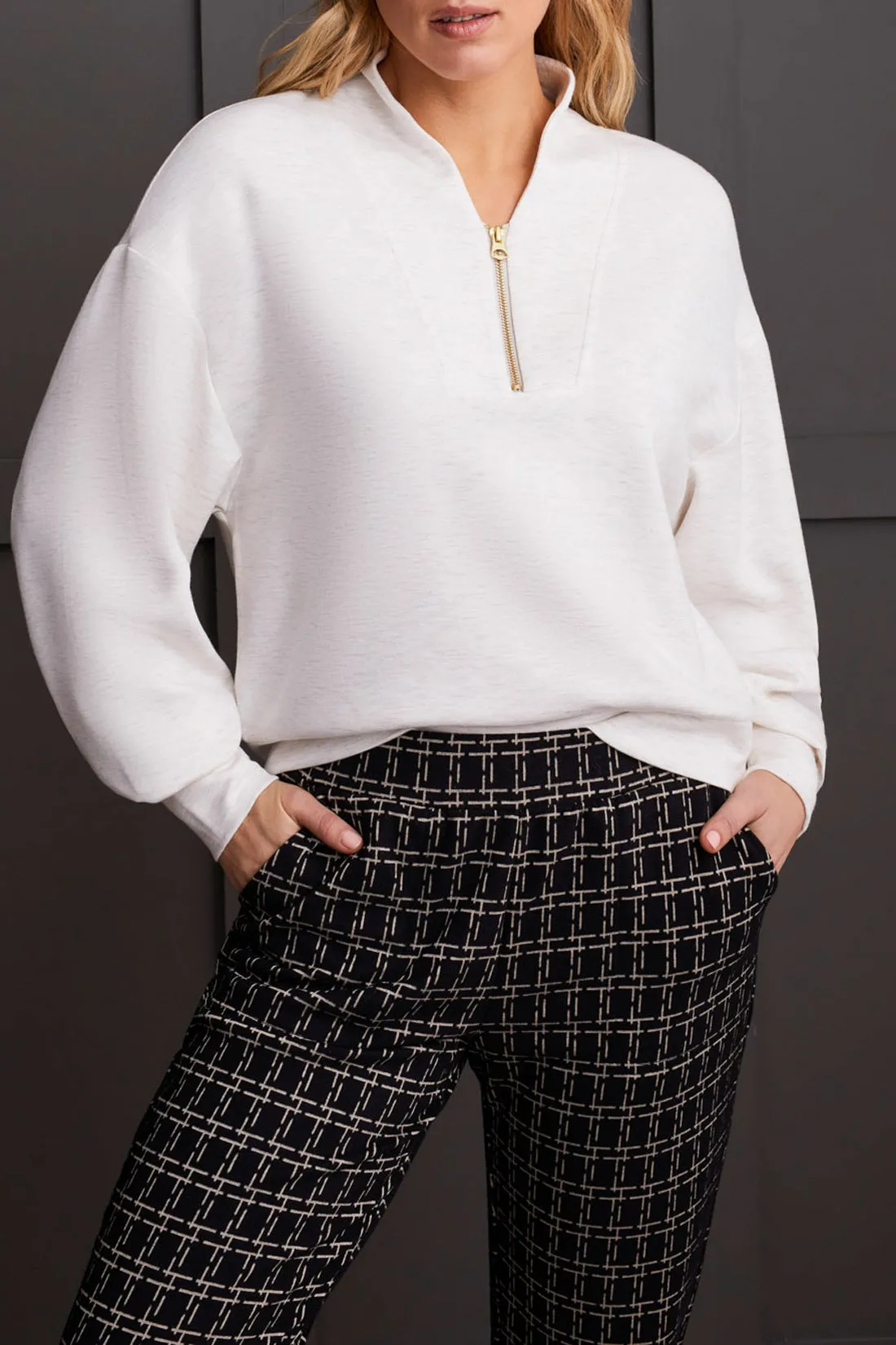 Scuba Dolman Top with Quarter Zip