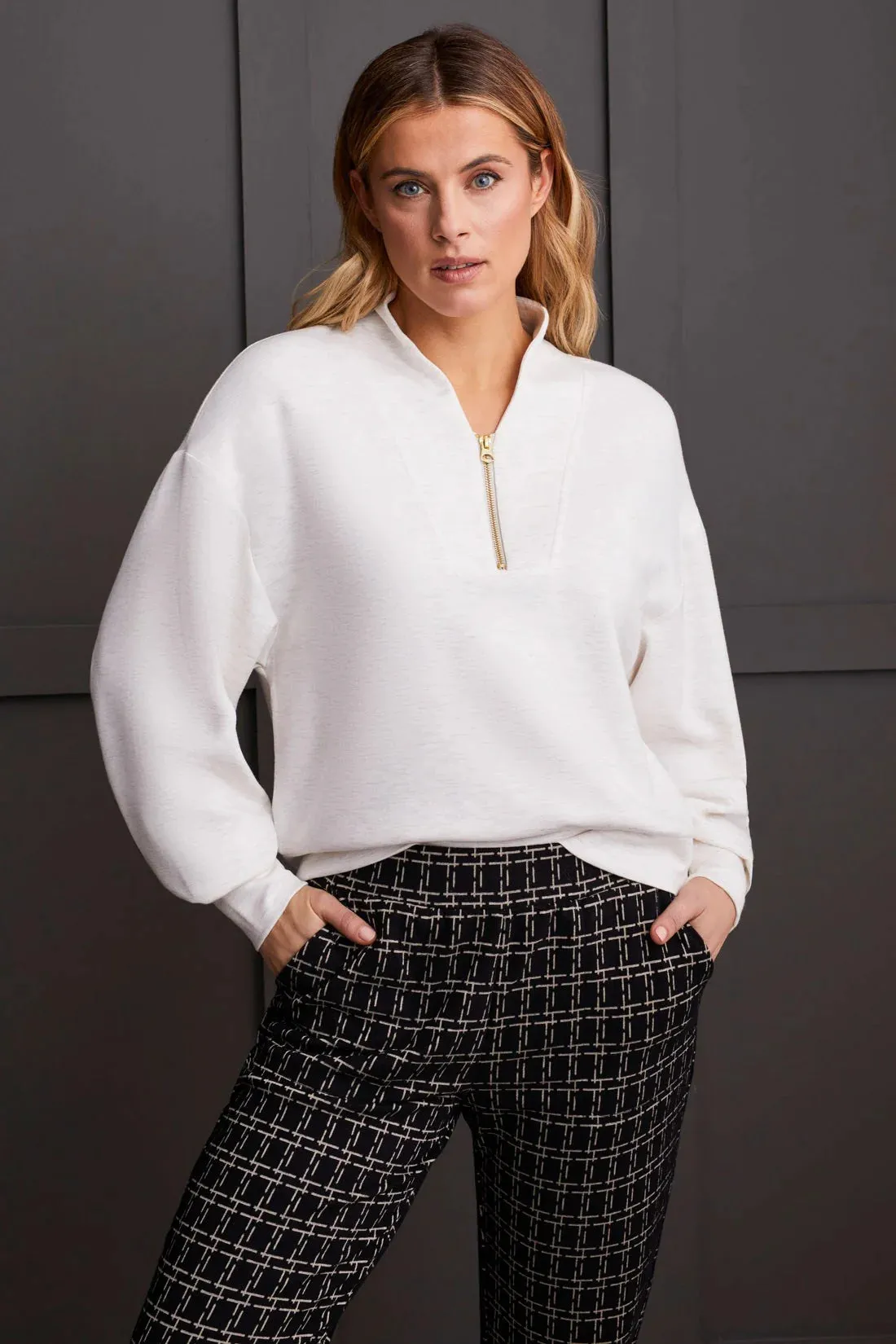 Scuba Dolman Top with Quarter Zip