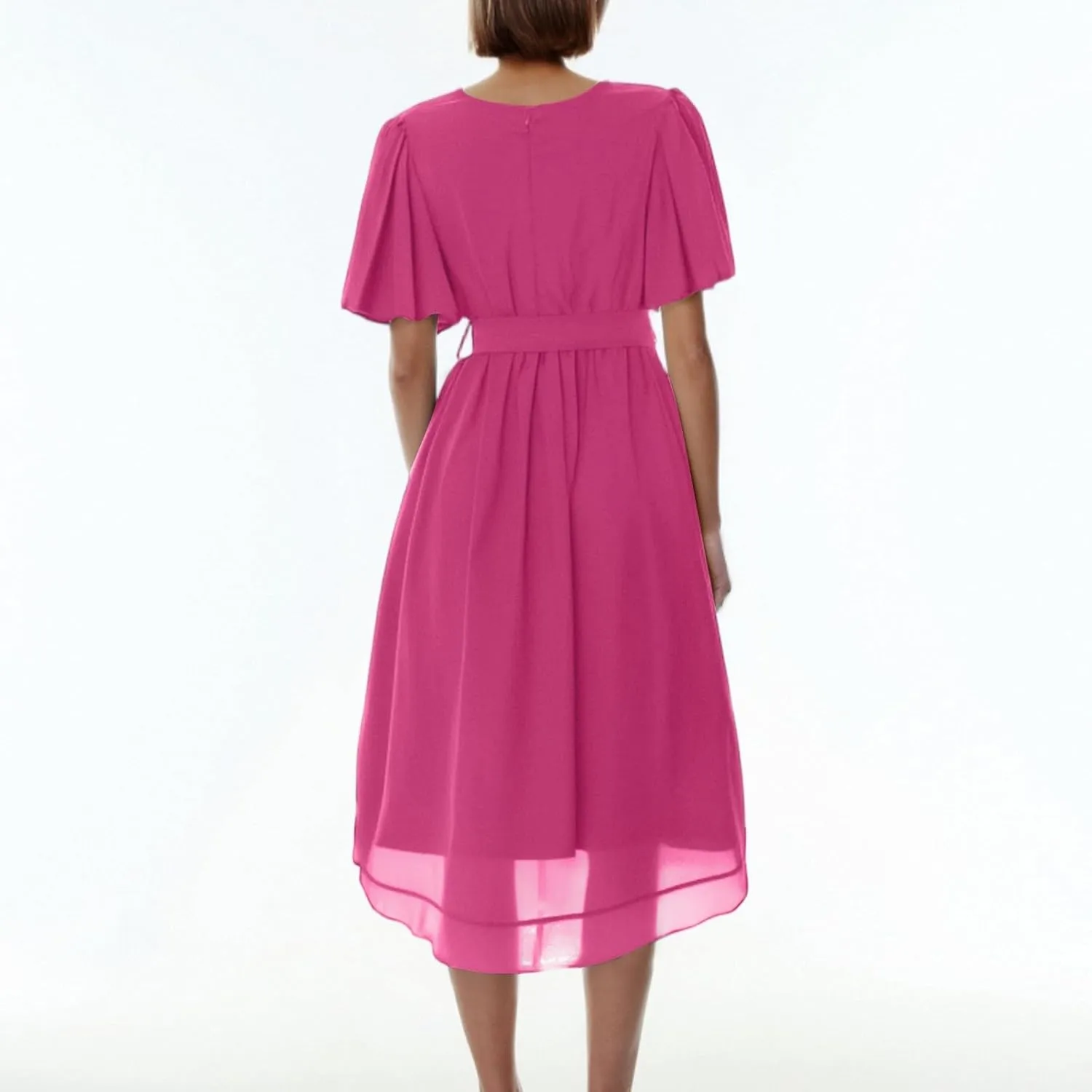 Summer Dresses for Women 2025 Floral Printed Chiffon V Neck Short Sleeve Midi Dress Casual Work A Line Dress
