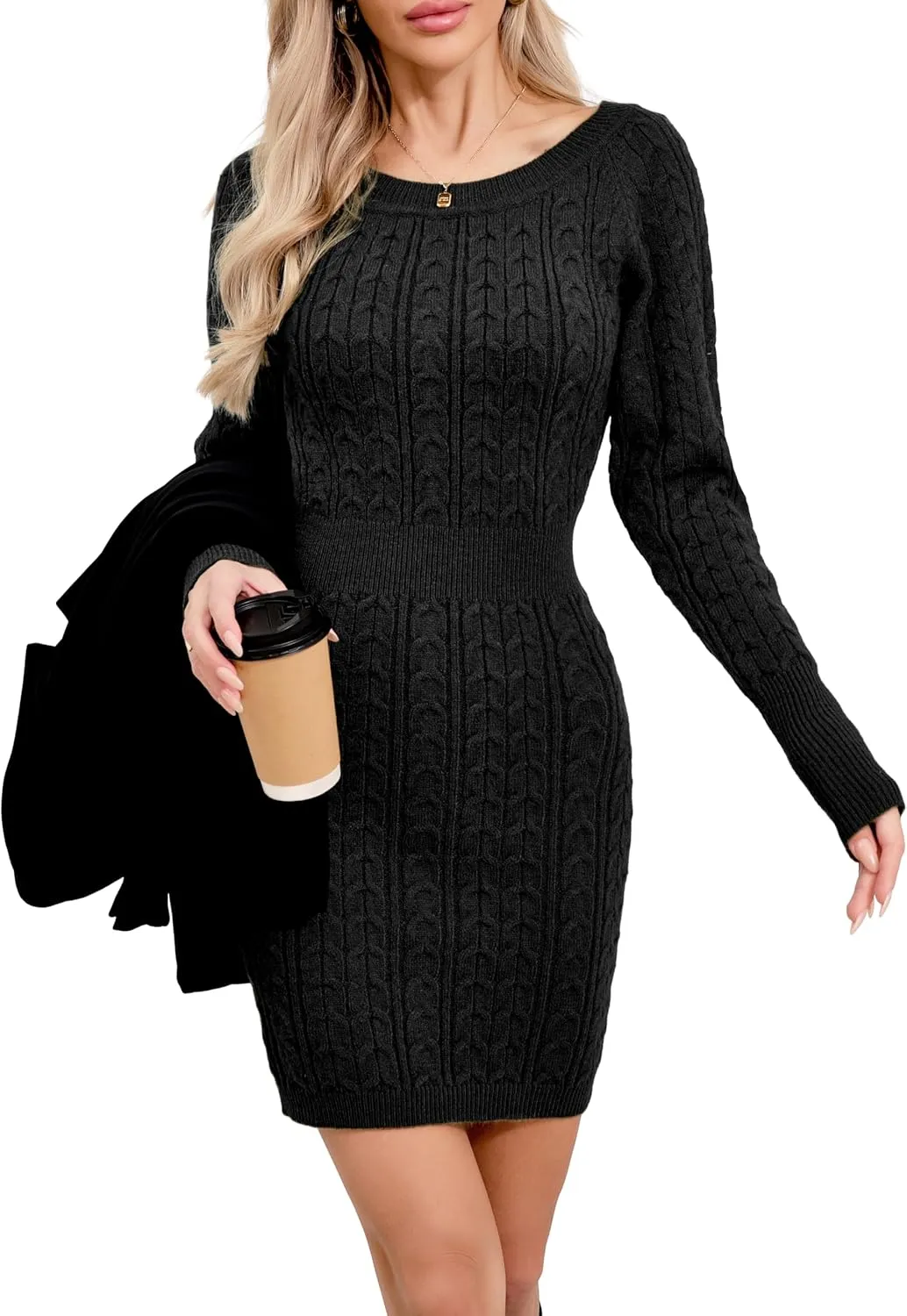 Sweater Dress for Women Elegant Casual Knit Long Sleeve Off Shoulder Pullover Winter Dresses