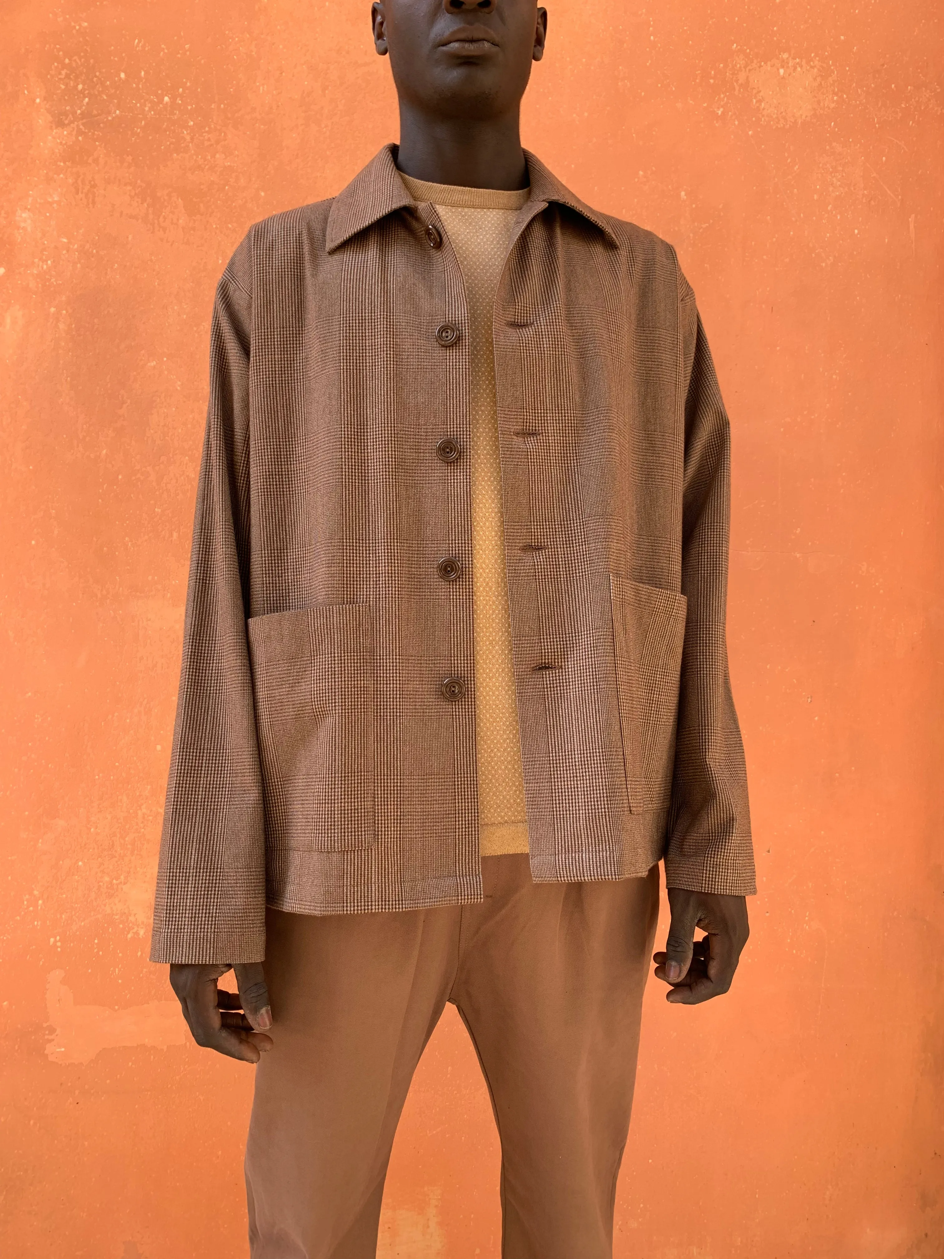 TISSERAND - AIR WIDE JACKET - Wool & Cotton Check Beige/Brown/Cream