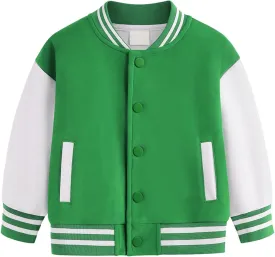 Toddler Baby Boy Girl Baseball Jacket Y2 Varsity Bomber Jackets Print Color Block Button Letterman