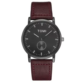 TOMI T-072 Chronograph Watch Slim Dial Quartz Leather Strap