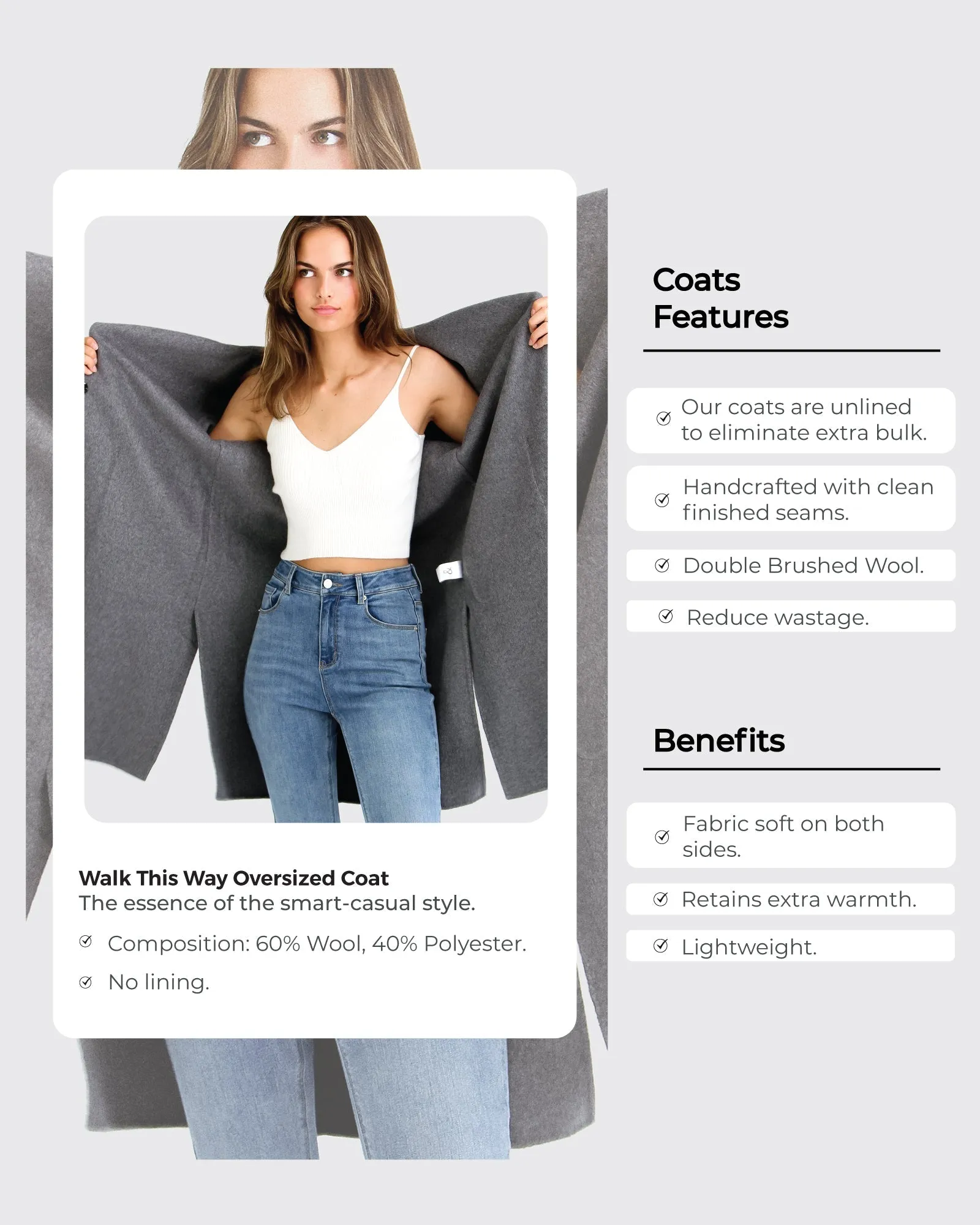Walk This Way Wool Blend Oversized Coat  - Dark Grey