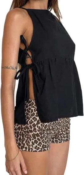 Women Y2K Gingham Tank Top Coquette Spaghetti Strap Side Tie-up Peplum Camisole Summer Going Out Top Streetwear