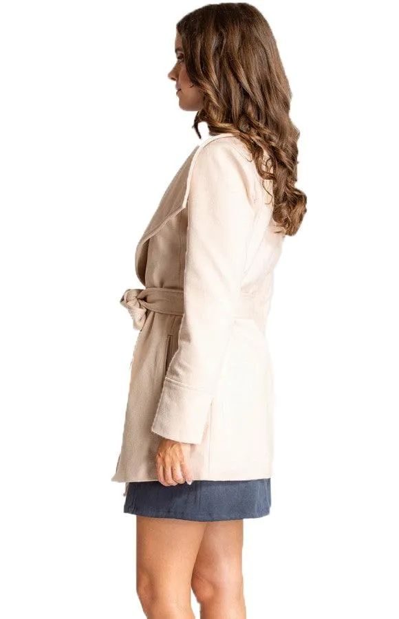 Women's Beige Wide Collar Wrap Coat with Belt