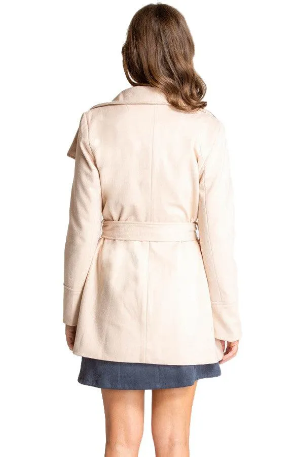 Women's Beige Wide Collar Wrap Coat with Belt