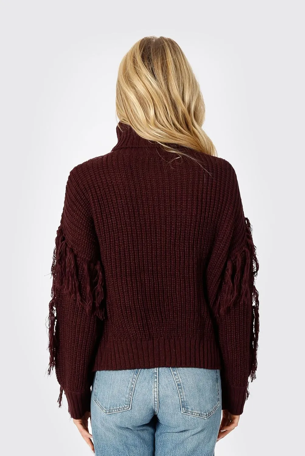 Womens Cream Long Sleeve Cable Knit Fringe Turtleneck Sweater: Return to Sender Cable Knit Sweater