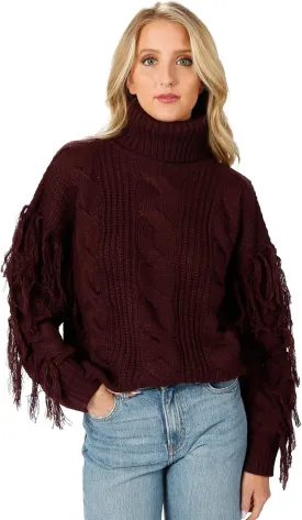 Womens Cream Long Sleeve Cable Knit Fringe Turtleneck Sweater: Return to Sender Cable Knit Sweater