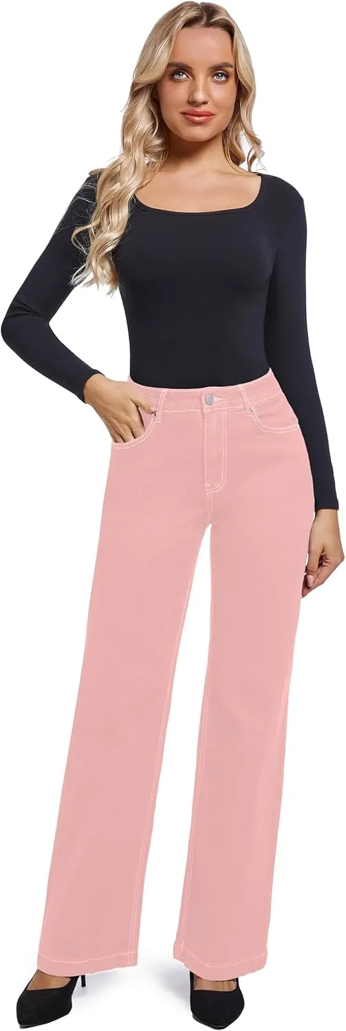 Women's Jeans Straight Leg Casual High Waisted Stretch Trendy Black Pull On Jeans for Women