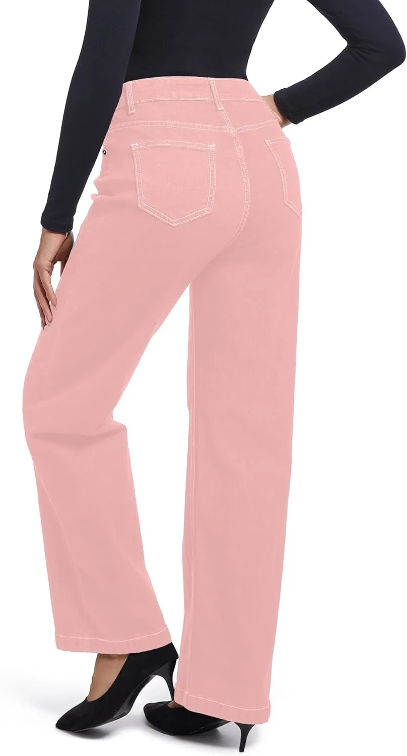 Women's Jeans Straight Leg Casual High Waisted Stretch Trendy Black Pull On Jeans for Women
