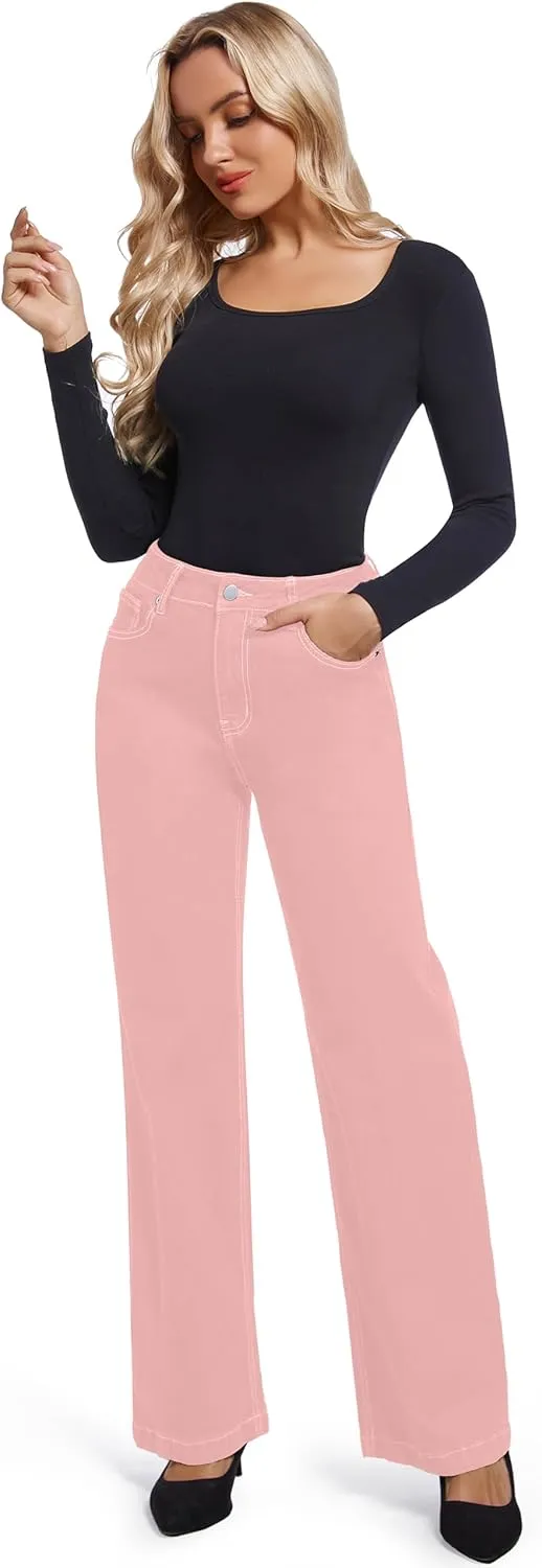 Women's Jeans Straight Leg Casual High Waisted Stretch Trendy Black Pull On Jeans for Women
