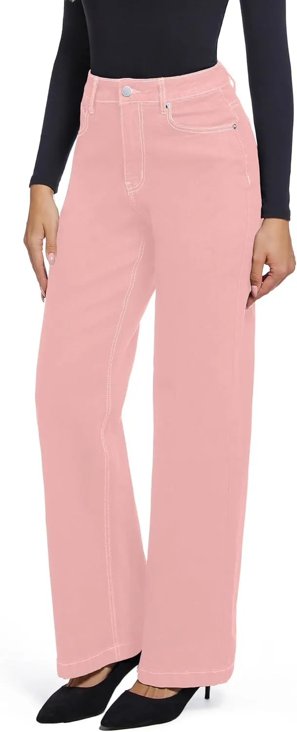 Women's Jeans Straight Leg Casual High Waisted Stretch Trendy Black Pull On Jeans for Women