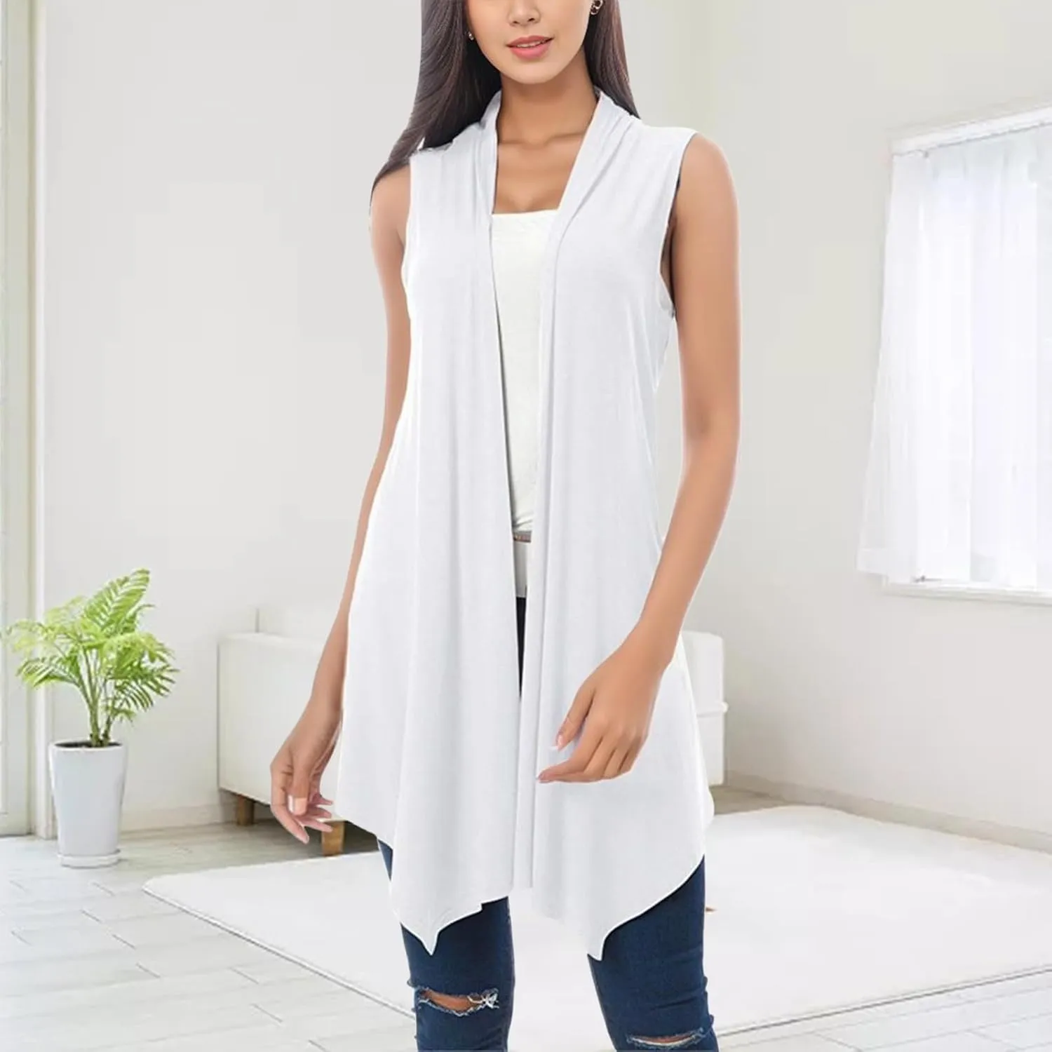 Women's Long Cardigan Vest Sleeveless SweaterS with Pockets Open Front Draped Casual Lightweight Vest Coats 2023