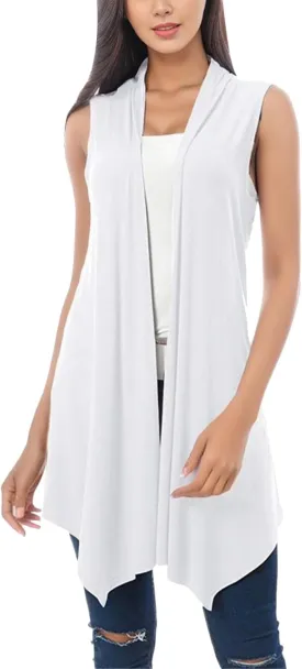 Women's Long Cardigan Vest Sleeveless SweaterS with Pockets Open Front Draped Casual Lightweight Vest Coats 2023