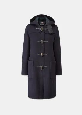 Women's Long Slim Fit Duffle Coat Navy Black Watch