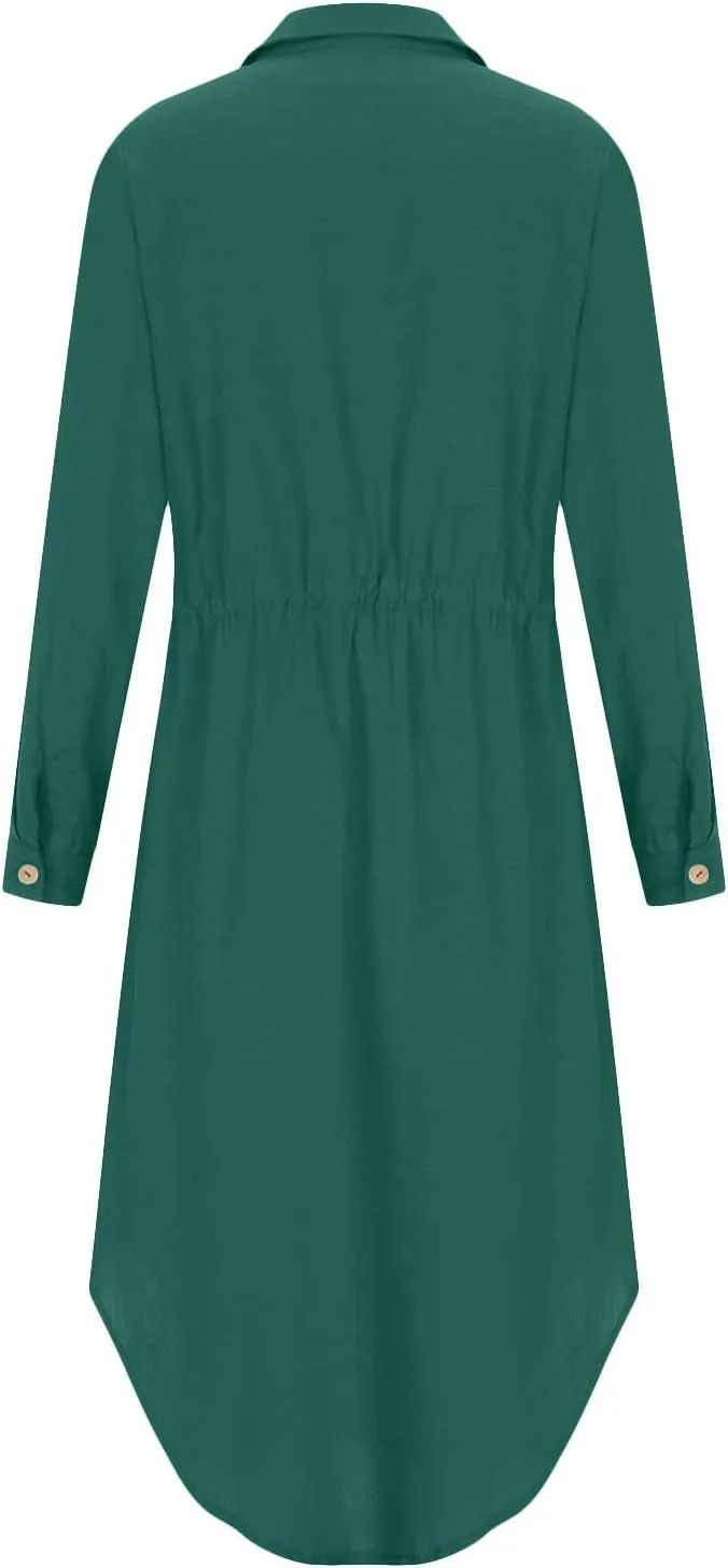 Women's Maxi Shirt Dress 2024 Spring Summer Long Sleeve Dresses Lapel V Neck A Line Flowy Elegant Party Long Dresses