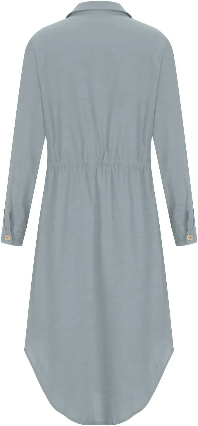 Women's Maxi Shirt Dress 2024 Spring Summer Long Sleeve Dresses Lapel V Neck A Line Flowy Elegant Party Long Dresses