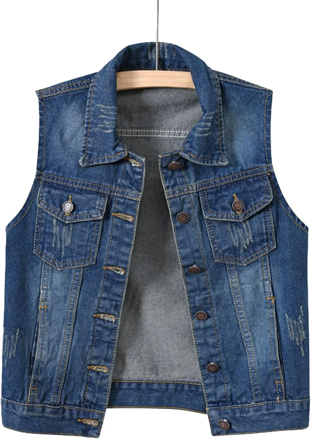 Women's Oversized Sleeveless Jean Denim Jacket Button Down Vest Top for Women Summer Fall Waistcoat Jeans Tops Coat
