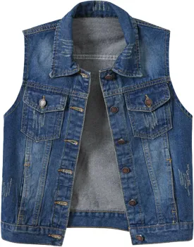 Women's Oversized Sleeveless Jean Denim Jacket Button Down Vest Top for Women Summer Fall Waistcoat Jeans Tops Coat