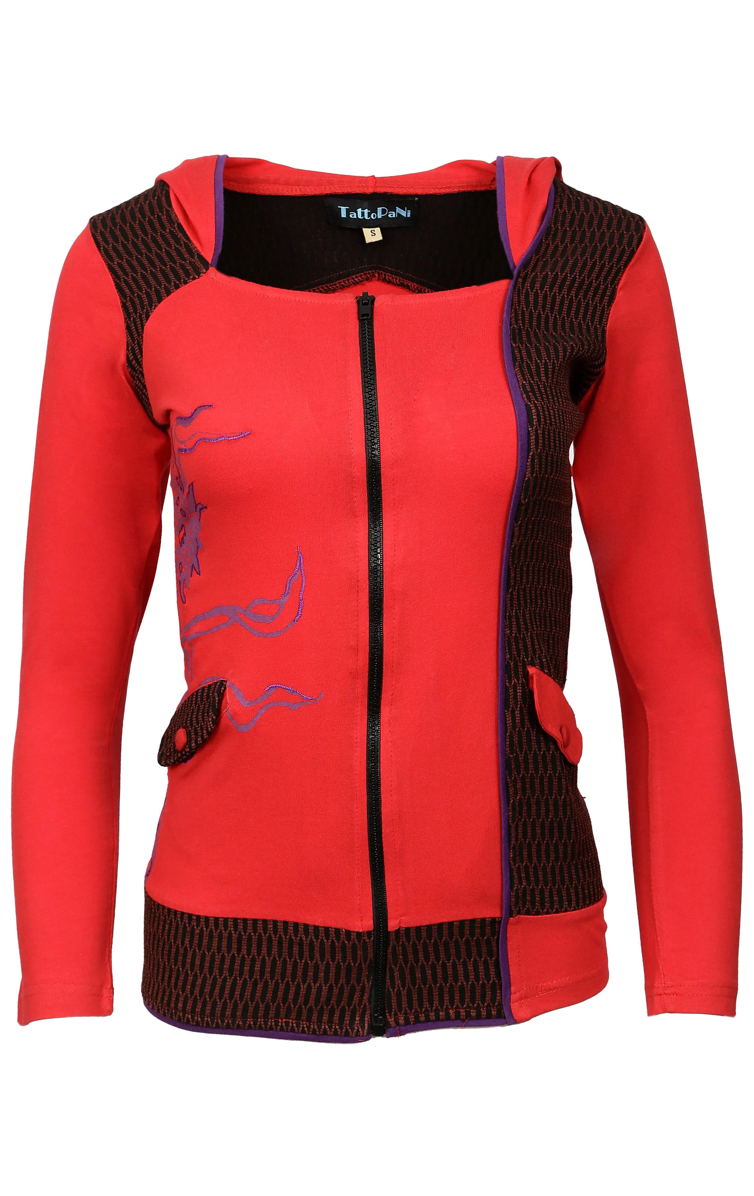 womens-red-long-sleeve-sinker-jacket-with-side-embroidery